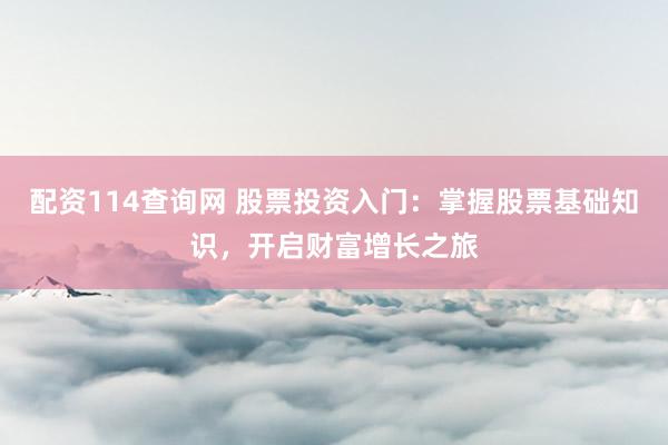 配资114查询网 股票投资入门：掌握股票基础知识，开启财富增长之旅