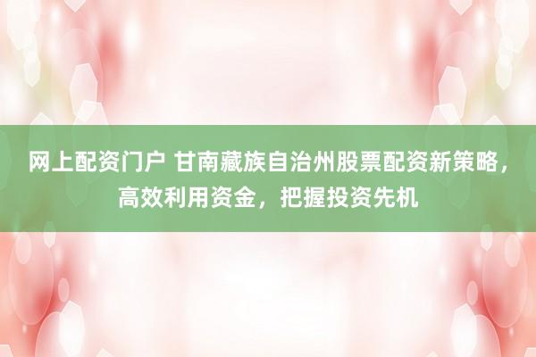网上配资门户 甘南藏族自治州股票配资新策略，高效利用资金，把握投资先机