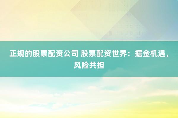 正规的股票配资公司 股票配资世界：掘金机遇，风险共担