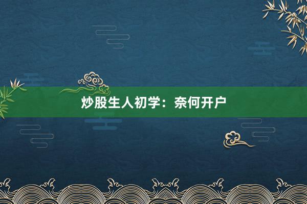 炒股生人初学：奈何开户