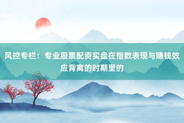 风控专栏：专业股票配资实盘在指数表现与赚钱效应背离的时期里的