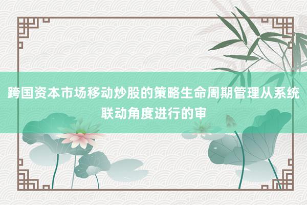 跨国资本市场移动炒股的策略生命周期管理从系统联动角度进行的审