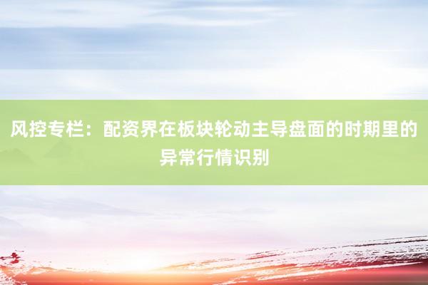 风控专栏：配资界在板块轮动主导盘面的时期里的异常行情识别