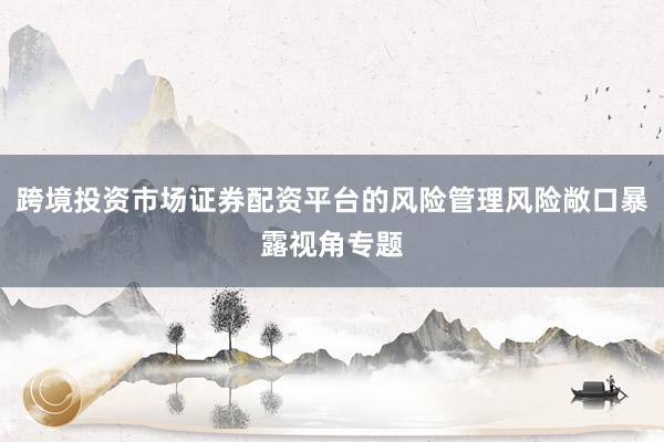跨境投资市场证券配资平台的风险管理风险敞口暴露视角专题
