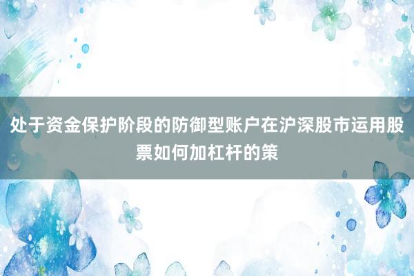 处于资金保护阶段的防御型账户在沪深股市运用股票如何加杠杆的策