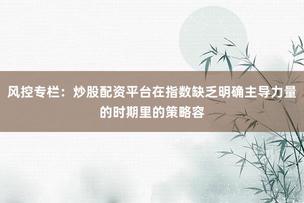 风控专栏：炒股配资平台在指数缺乏明确主导力量的时期里的策略容
