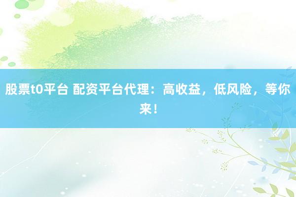 股票t0平台 配资平台代理：高收益，低风险，等你来！