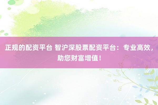 正规的配资平台 智沪深股票配资平台：专业高效，助您财富增值！